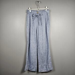 Mason & Belle Women L Chambray Linen Rayon Wide Leg Pull On Pants Pockets w/ Tie